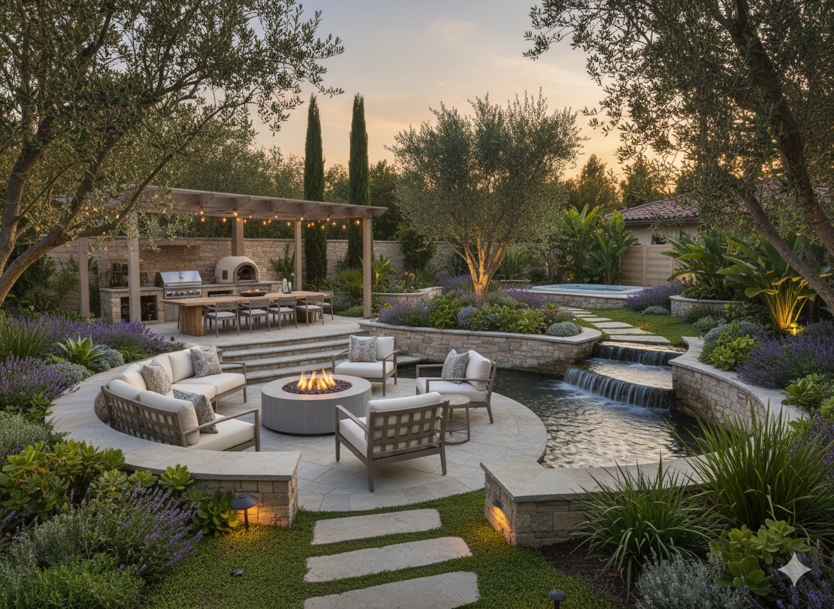 Beautiful outdoor living space with custom landscape design